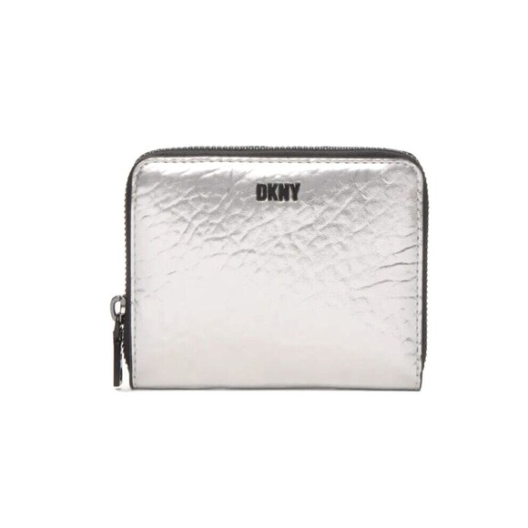 New DKNY Boxed Small Zip Around Wallet Metallic Silver - Picture 1 of 4